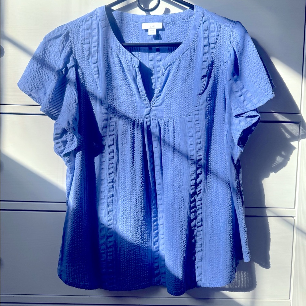 J Jill Blue Textured Flutter Sleeve Women's Blouse